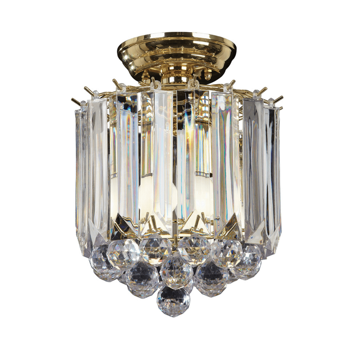 Endon Fargo 2 Light Brass & Faceted Crystal Flush