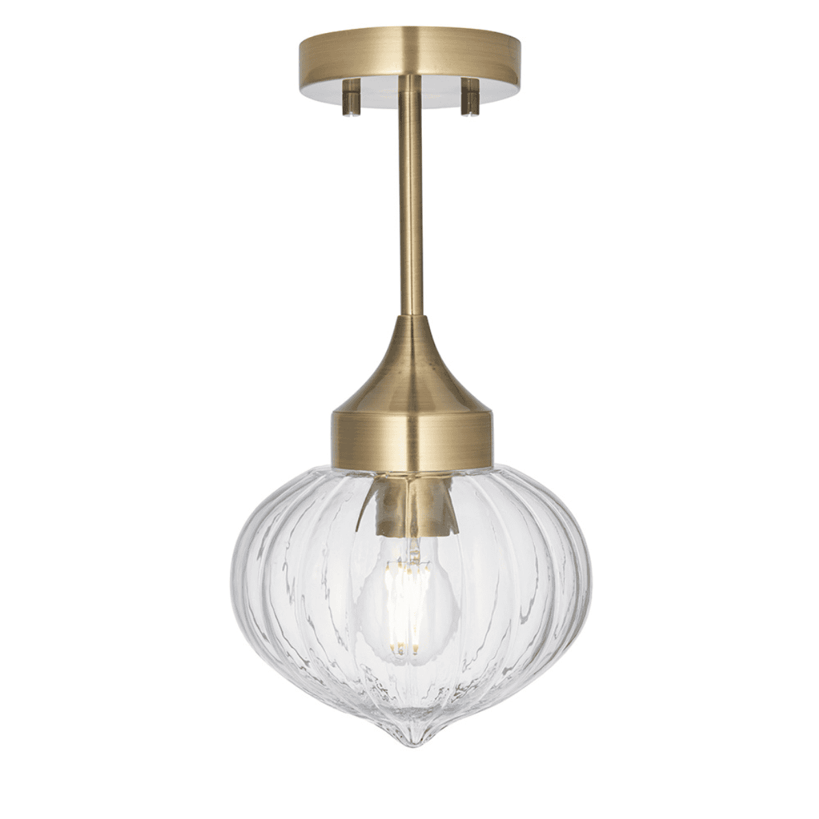 Endon Addington Antique Brass & Ribbed Glass Semi flush