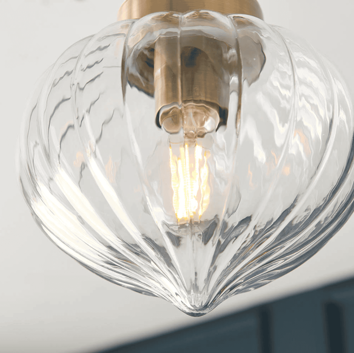 Endon Addington Antique Brass & Ribbed Glass Semi flush