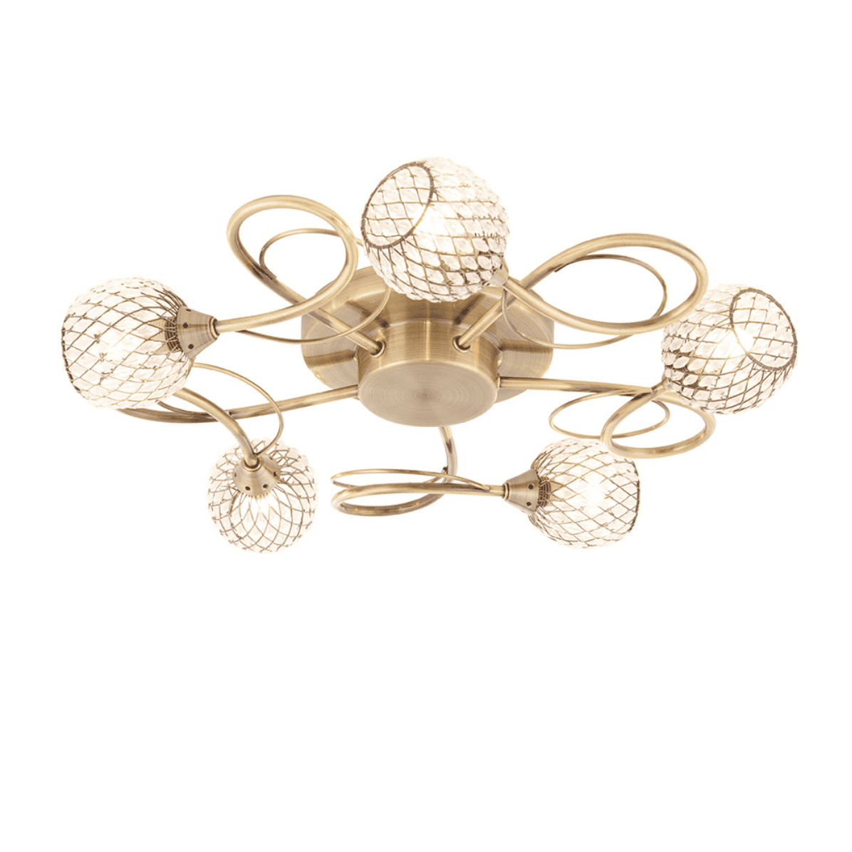 Endon Aherne 5 Light Antique Brass & Faceted Glass Semi Flush