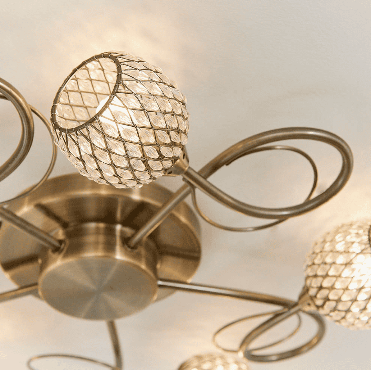 Endon Aherne 5 Light Antique Brass & Faceted Glass Semi Flush