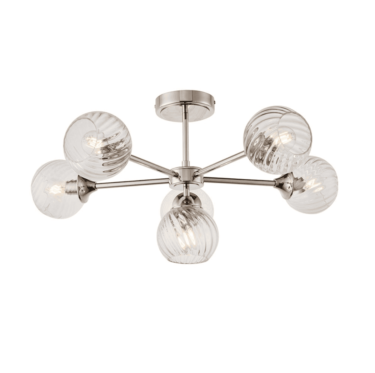 Endon Allegra 6 Light Nickel & Spiral Pattern Glass Semi Flush