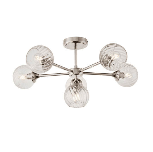 Endon Allegra 6 Light Bright Nickel & Spiral Pattern Glass Semi Flush