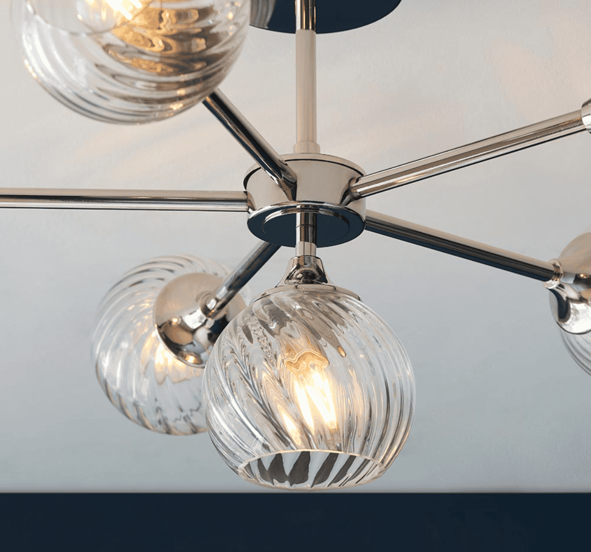 Endon Allegra 6 Light Nickel & Spiral Pattern Glass Semi Flush