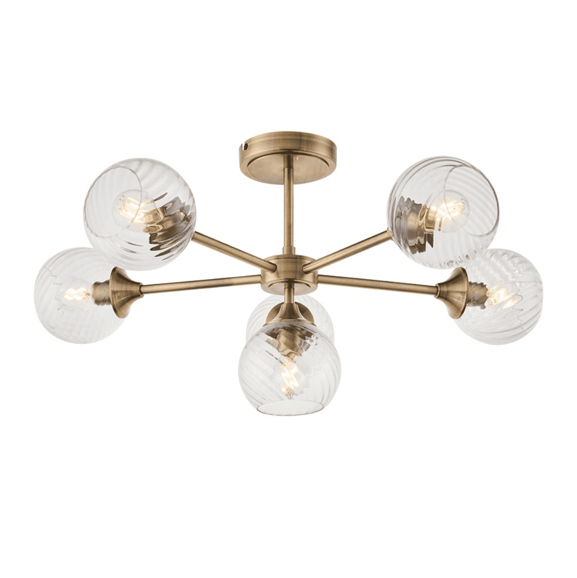 Endon Allegra 6 Light Antique Brass & Spiral Pattern Glass Semi Flush