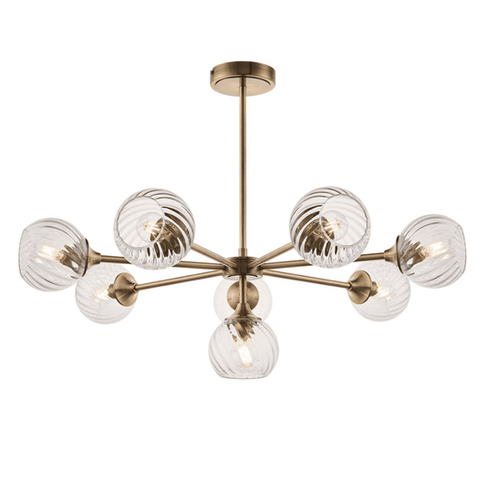 Endon Allegra Antique Brass & Spiral Pattern Glass 8 Light Pendant