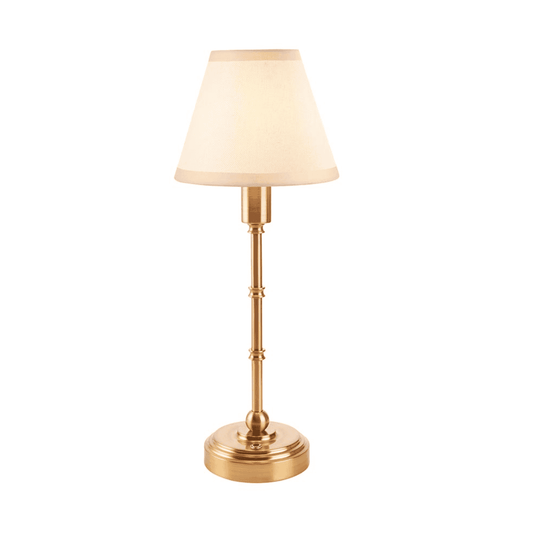 Endon Burley Rechargeable Aged Brass Table Lamp with 16cm Ivy Vintage White Shade