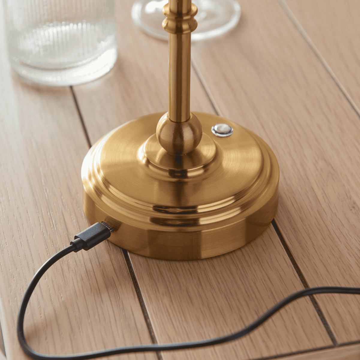 Endon Burley Rechargeable Aged Brass Table Lamp with 16cm Ivy Vintage White Shade