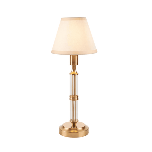 Endon Morton Rechargeable Brass Table Lamp with 16cm Ivy Vintage White Shade