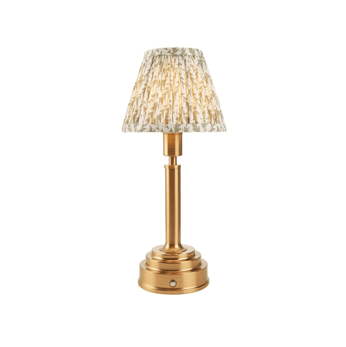 Endon Upton Rechargeable Aged Brass Table Lamp with 16cm Leaf Herb Garden Green Shade