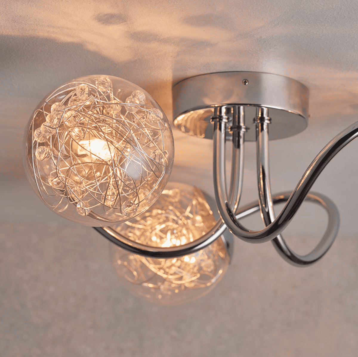 Endon Auria 3 Light Chrome & Wired Glass Semi Flush