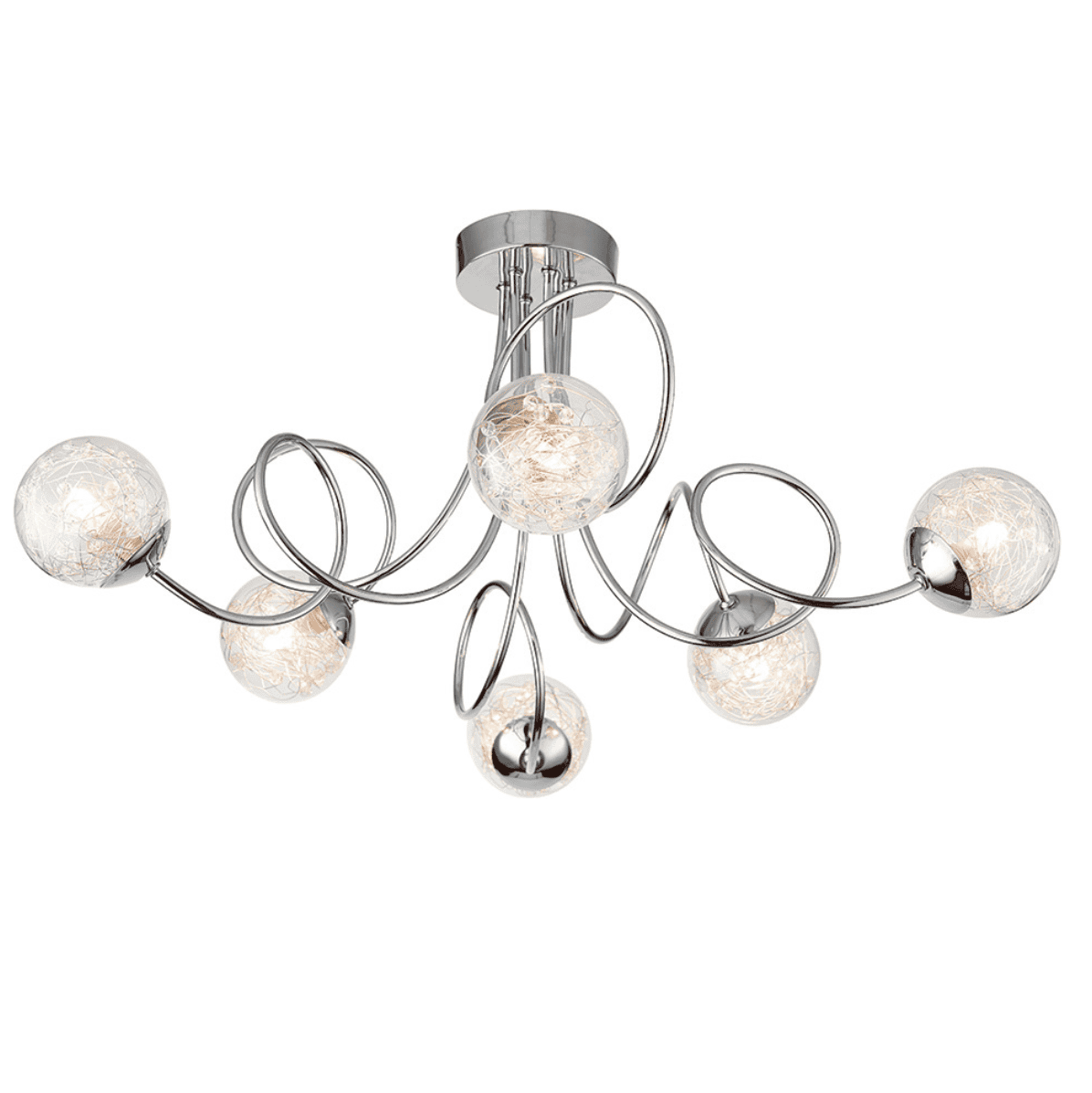 Endon Auria 6 Light Chrome & Wired Glass Semi Flush