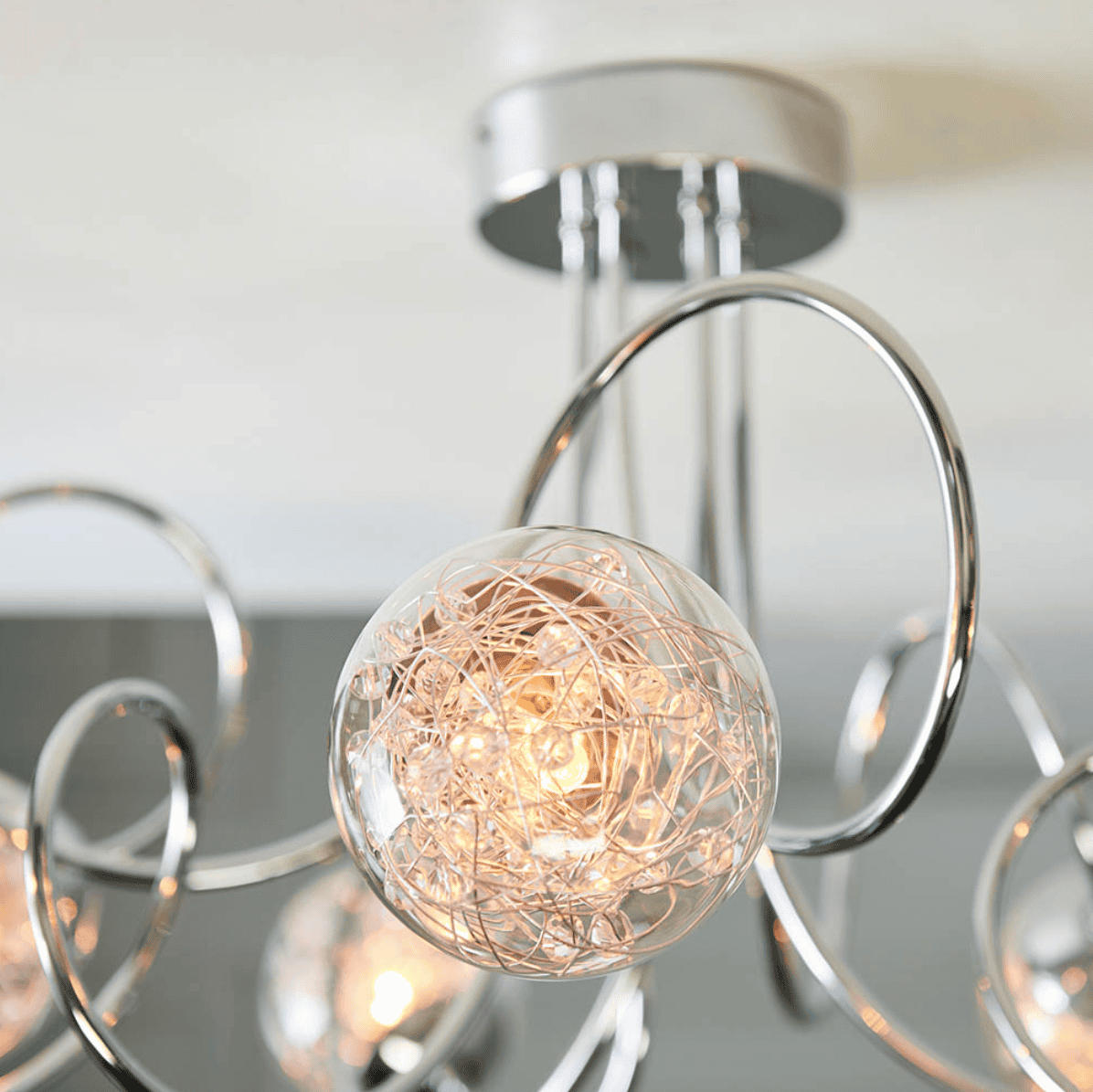 Endon Auria 6 Light Chrome & Wired Glass Semi Flush