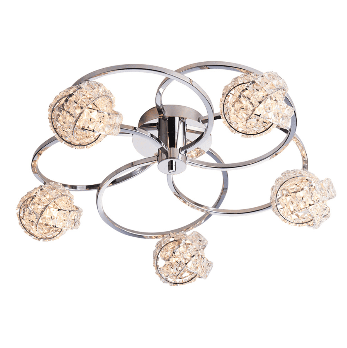 Endon Talia Chrome & Glass Crystal Cluster 5 Light Semi Flush