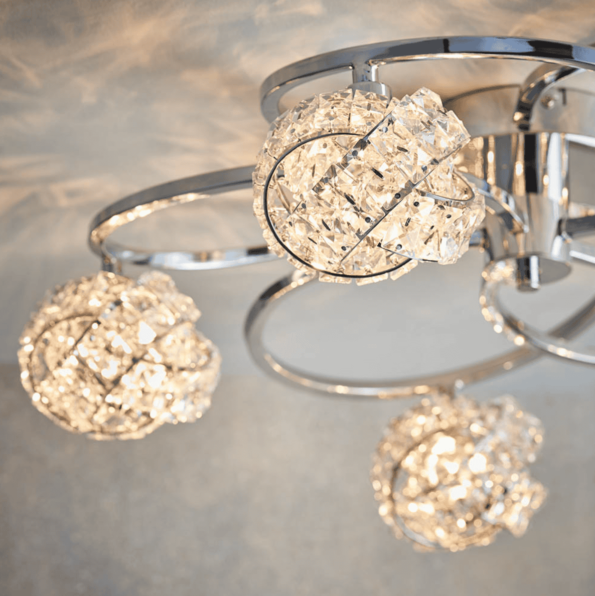 Endon Talia Chrome & Glass Crystal Cluster 5 Light Semi Flush