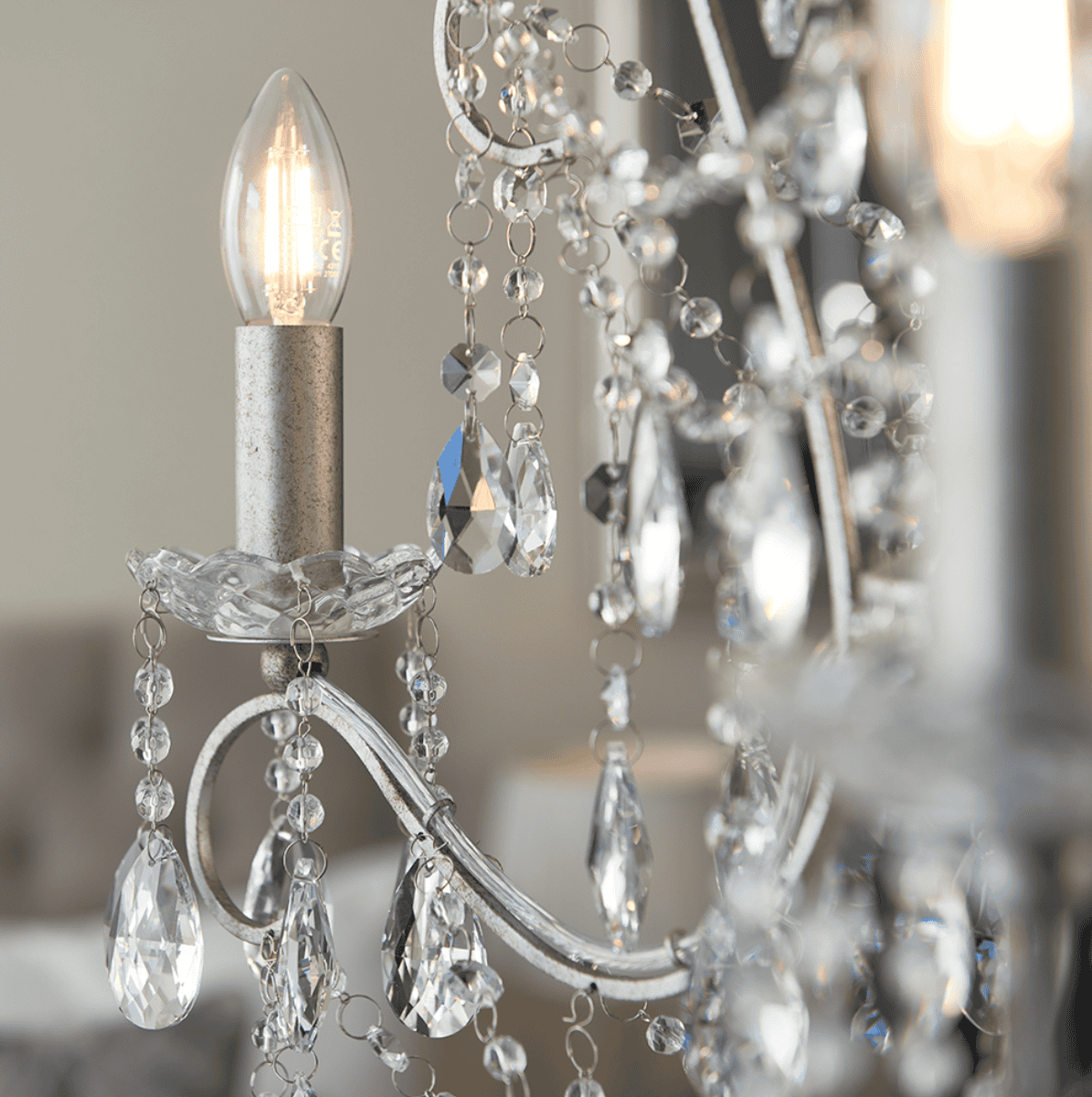 Endon Berkley Silver & Faceted Glass 3 Light Chandelier