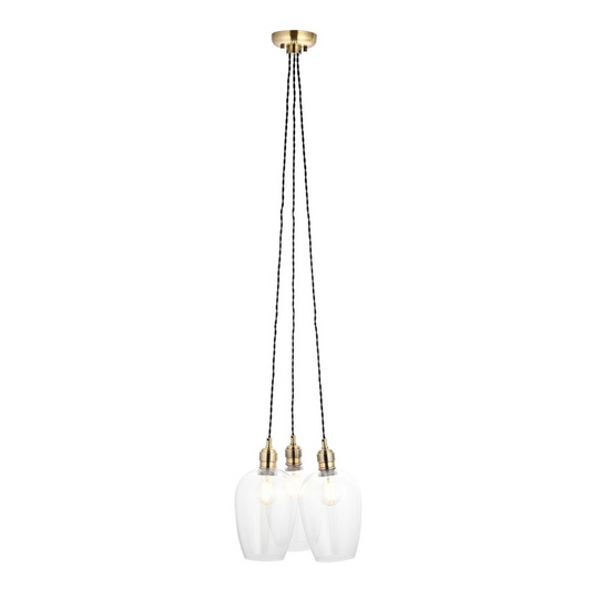 Vesilo Lighting Ares 3 Light Antique Brass & Clear Glass Cluster Pendant