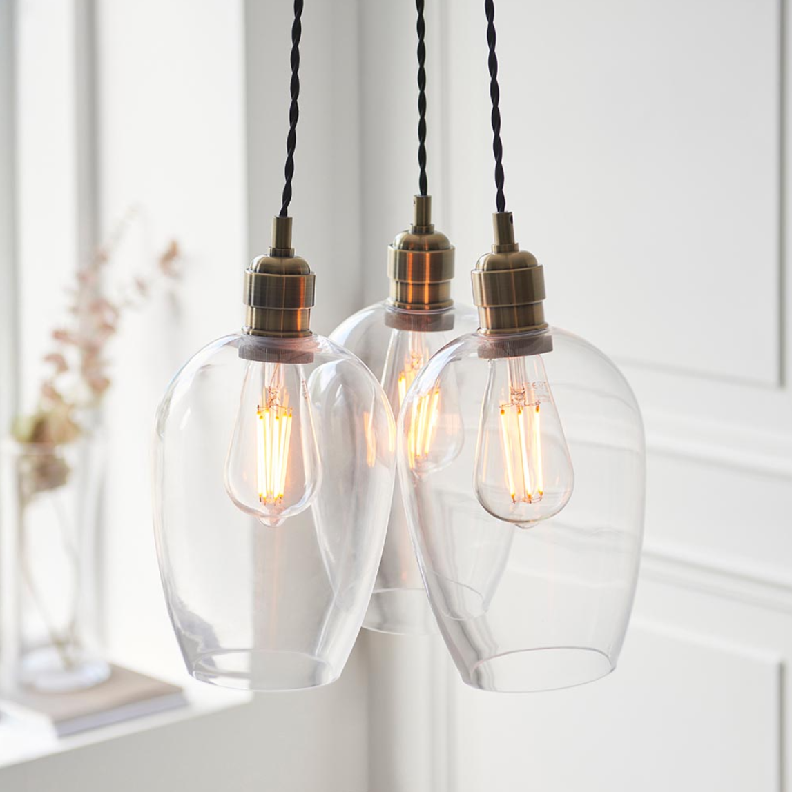 Vesilo Lighting Ares 3 Light Antique Brass & Clear Glass Cluster Pendant