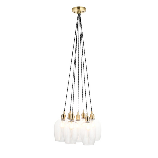 Vesilo Lighting Ares 7 Light Antique Brass & Clear Glass Cluster Pendant