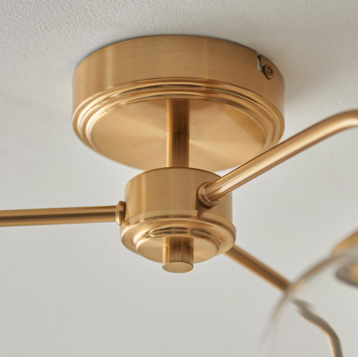 Endon Ashcroft 3 Light Brushed Aged Brass & Clear Glass Semi Flush
