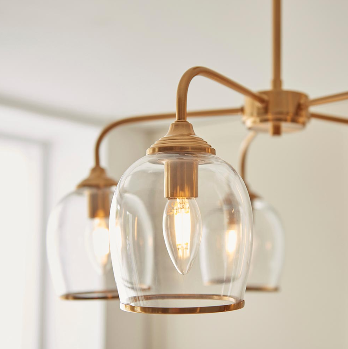 Endon Ashcroft 5 Light Brushed Aged Brass & Clear Glass Pendant