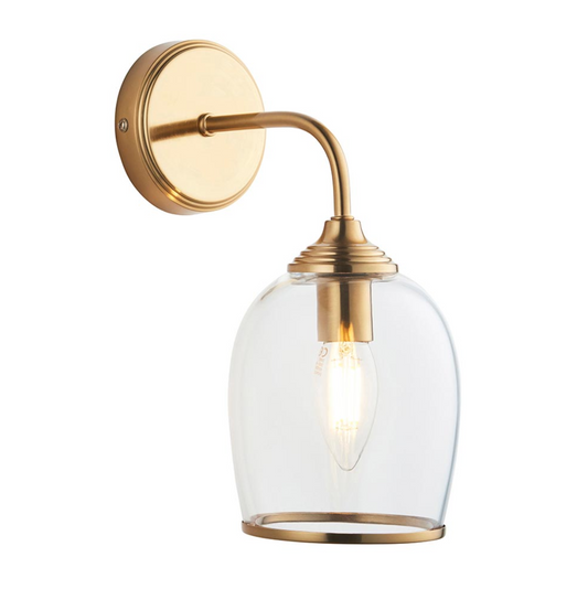Endon Ashcroft Brushed Aged Brass & Clear Glass Wall Light