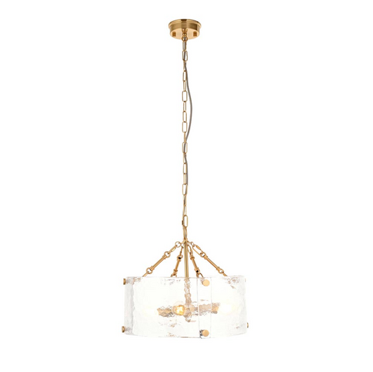Endon Keller 4 Light Brushed Aged Brass & Textured Glass Pendant