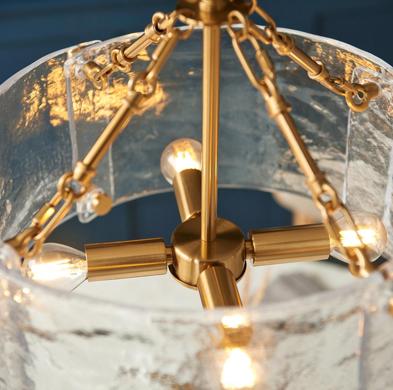 Endon Keller 4 Light Brushed Aged Brass & Textured Glass Pendant