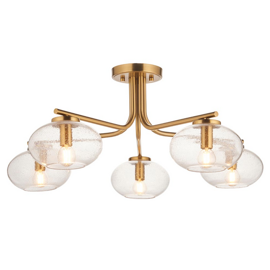 Endon Jacob 5 Light Brass & Clear Glass Semi Flush