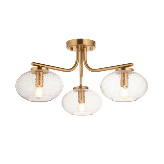 Endon Jacob 3 Light Brass & Clear Glass Semi Flush