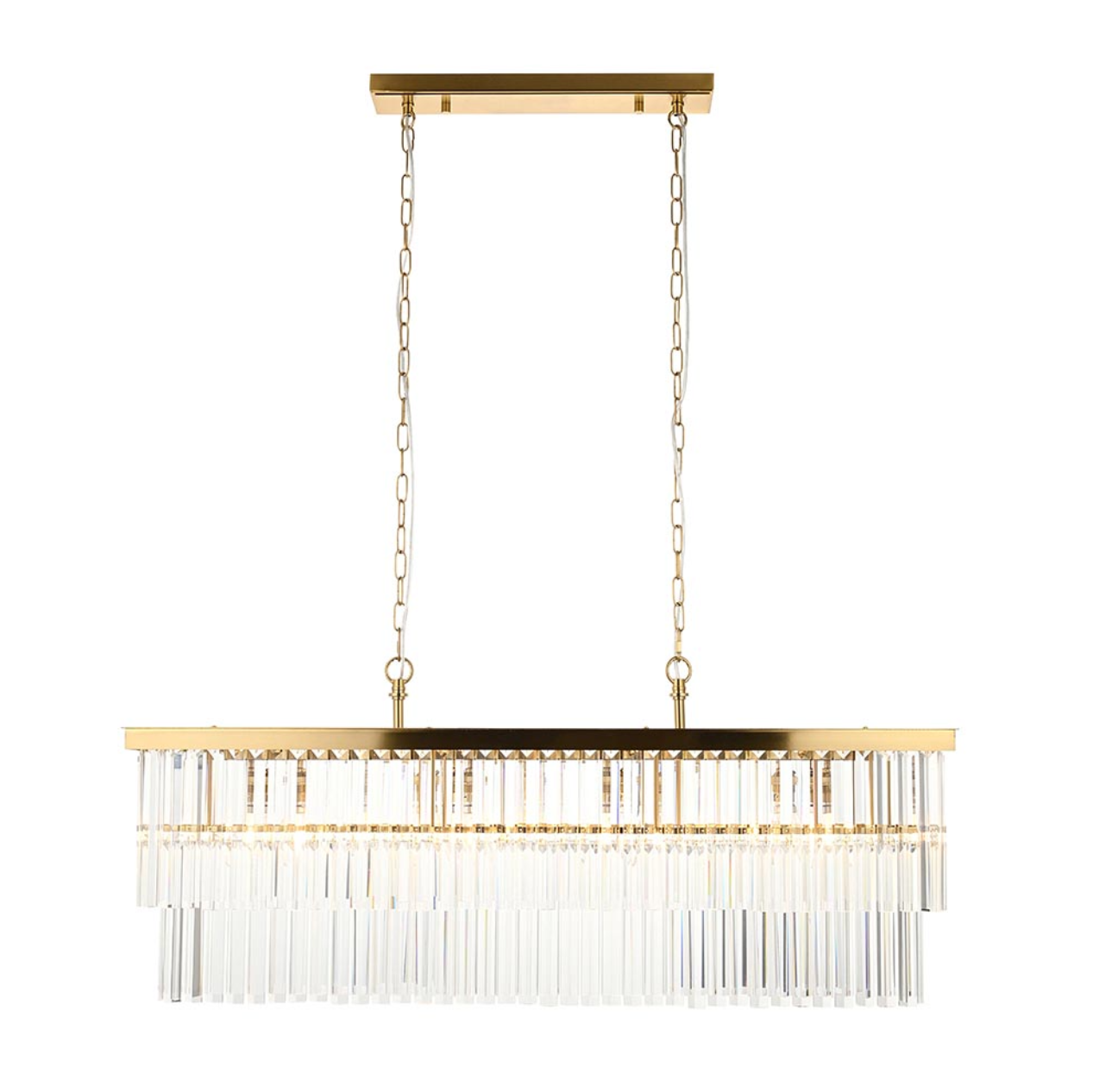 Endon Conaston 4 Light Brushed Aged Brass & Glass Drop Linear Pendant