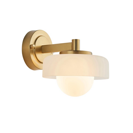 Endon Boss Brushed Aged Brass & Opal Glass Wall Light