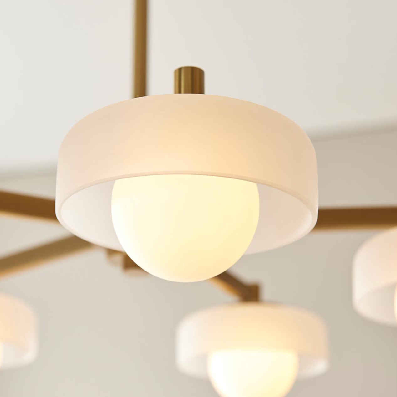 Endon Boss 5 Light Brushed Aged Brass & Opal Glass Pendant