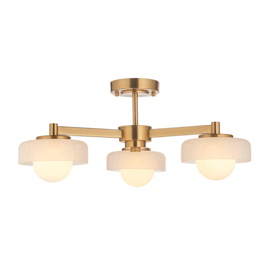 Endon Boss 3 Light Brushed Ages Brass & Opal Glass Semi Flush