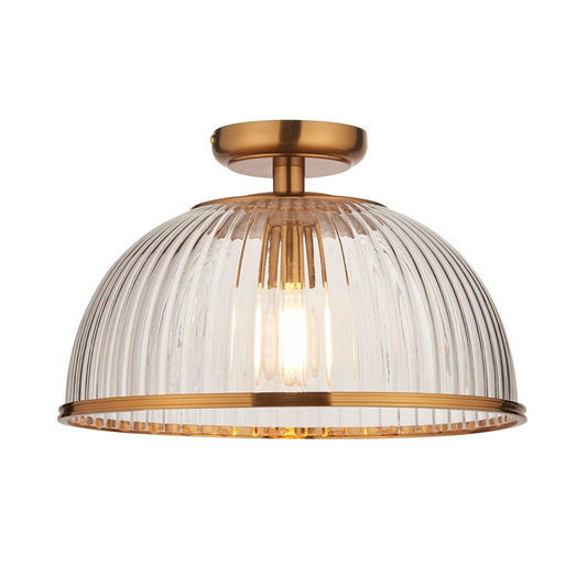 Endon Somerset Downlight Brass & Ribbed Glass Flush
