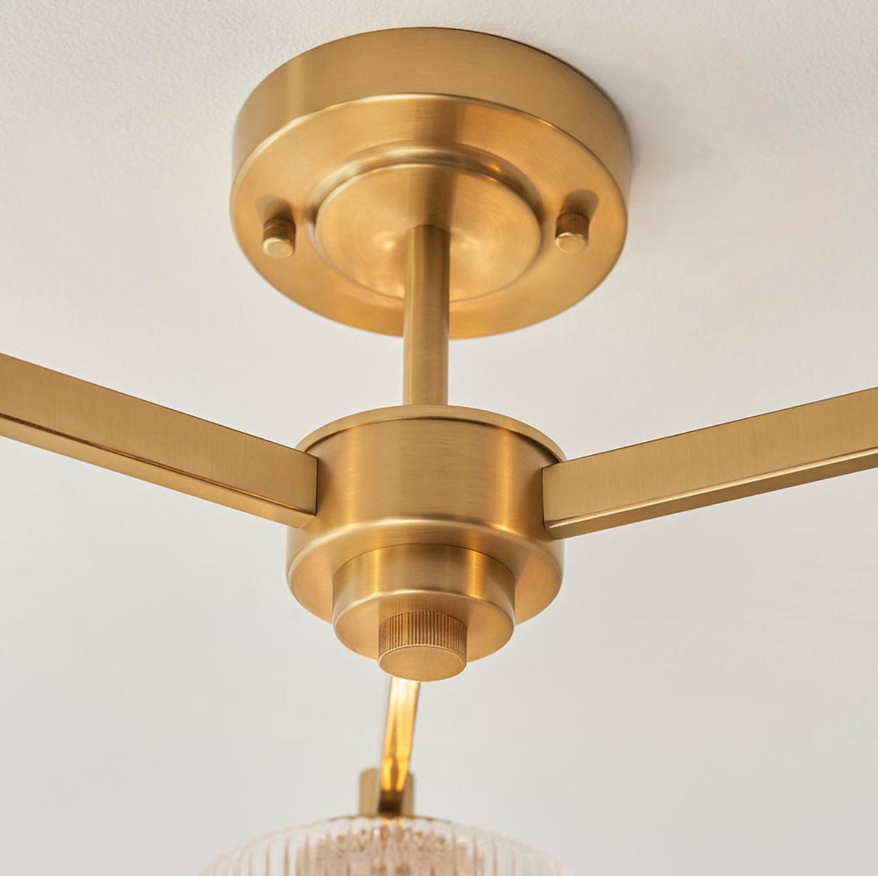 Endon Stamford 3 Light Brushed Aged Brass & Ribbed Glass Semi Flush