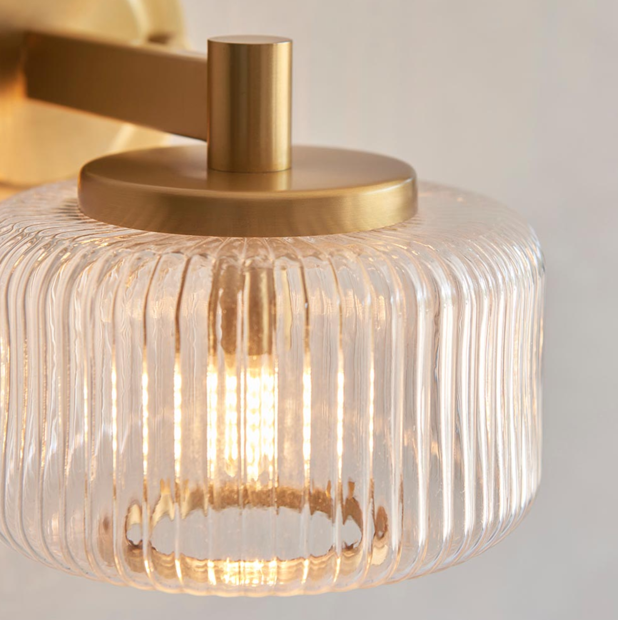 Endon Stamford Brushed Aged Brass & Ribbed Glass Wall Light