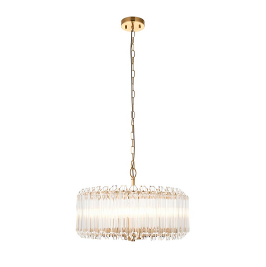 Endon Endon Valentina 5 Light Brushed Aged Brass & Hexagonal Glass Pendant
