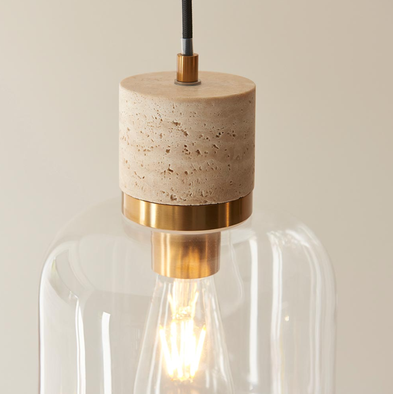 Endon Travi Vintage Brass & Travertine Stone Pendant