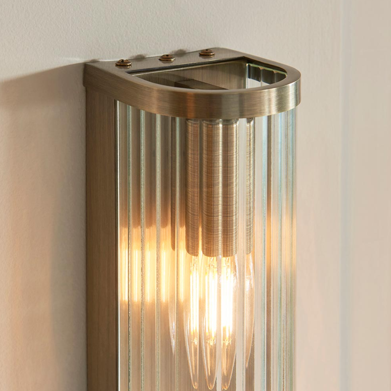 Endon Endon Ridgeton 2 Light Antique Brass & Ribbed Wall Light