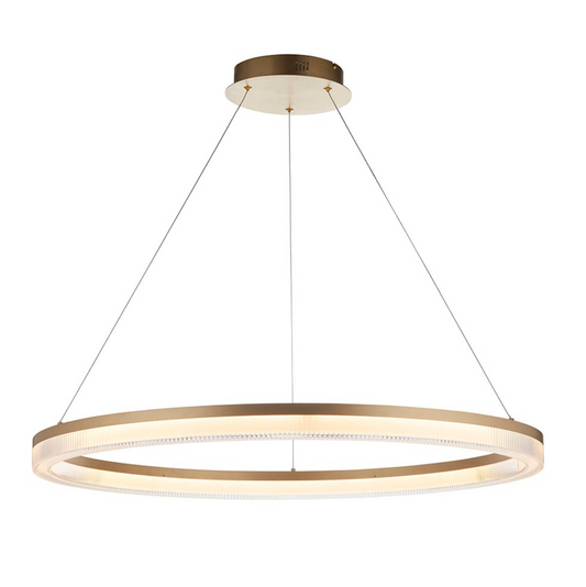 Vesilo Lighting Coil LED Brushed Gold & Opal Ribbed Acrylic Pendant