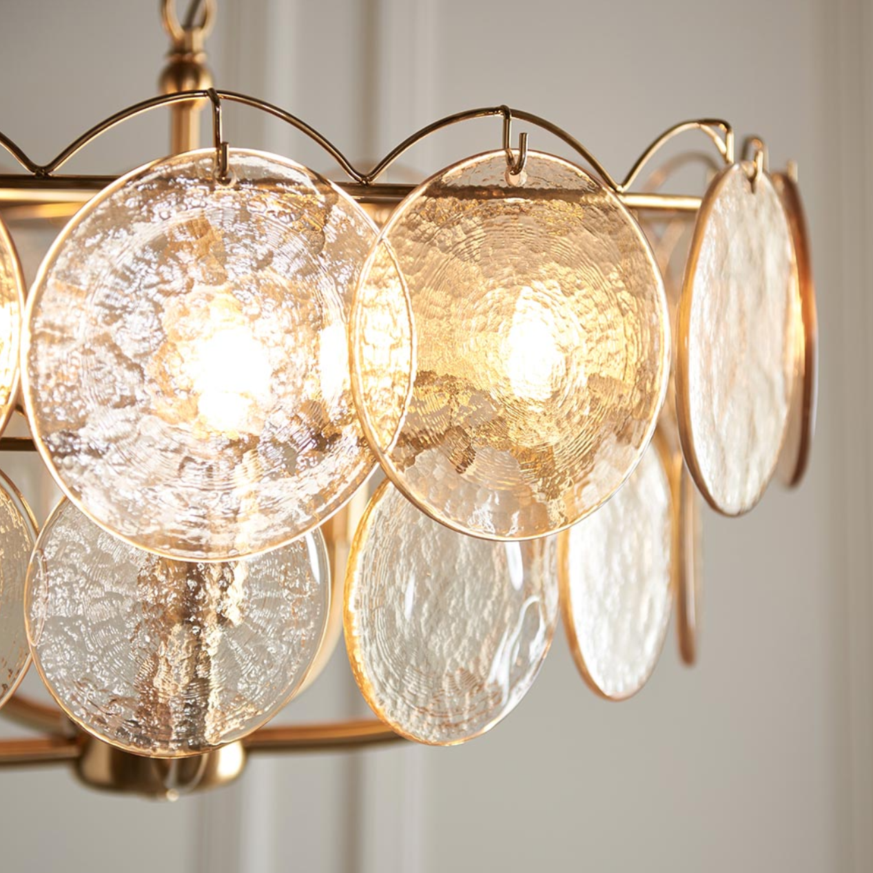 Vesilo Lighting Disc 5 Light Brushed Aged Brass & Champagne Glass Pendant