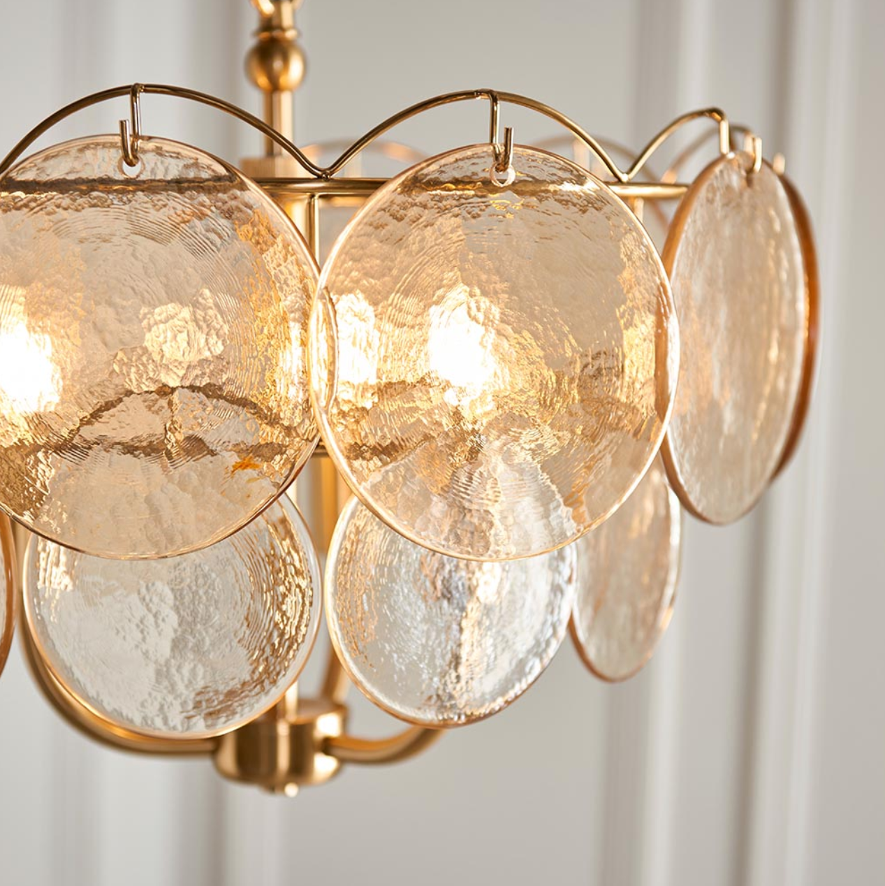 Vesilo Lighting Disc 3 Light Brushed Aged Brass & Champagne Glass Pendant