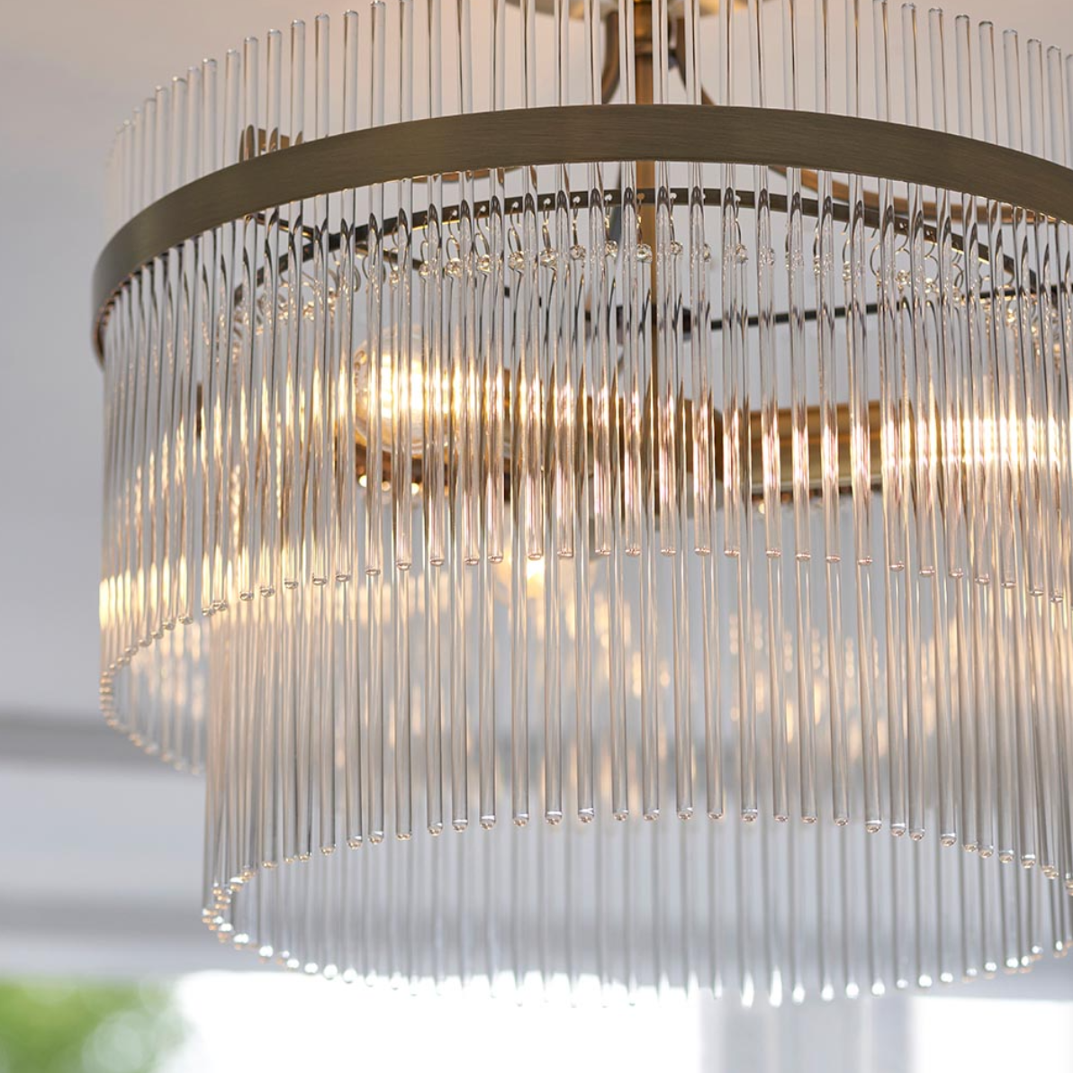 Endon Marietta 3 Light Antique Brass & Clear Glass Semi Flush