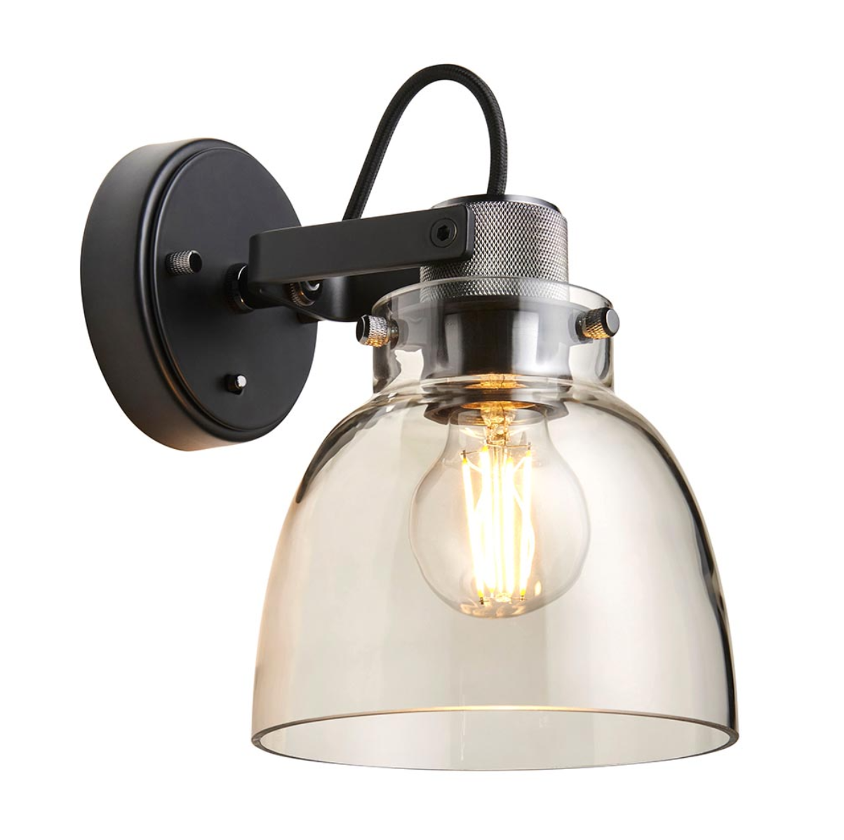 Vesilo Lighting Ink Black Chrome & Tinted Glass Wall Light