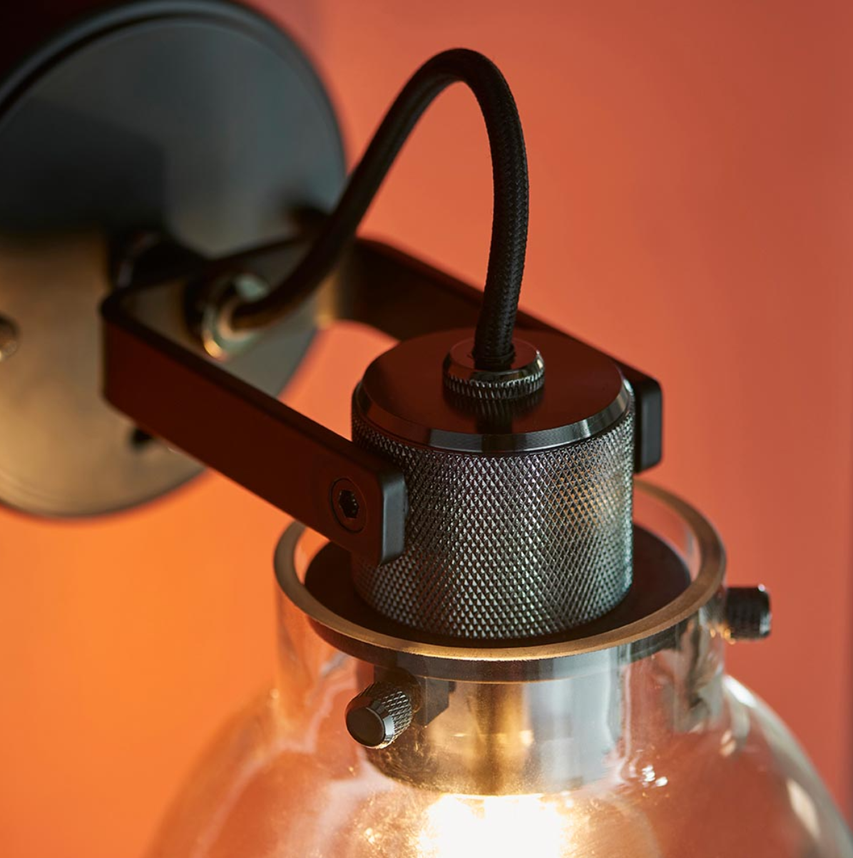 Vesilo Lighting Ink Black Chrome & Tinted Glass Wall Light