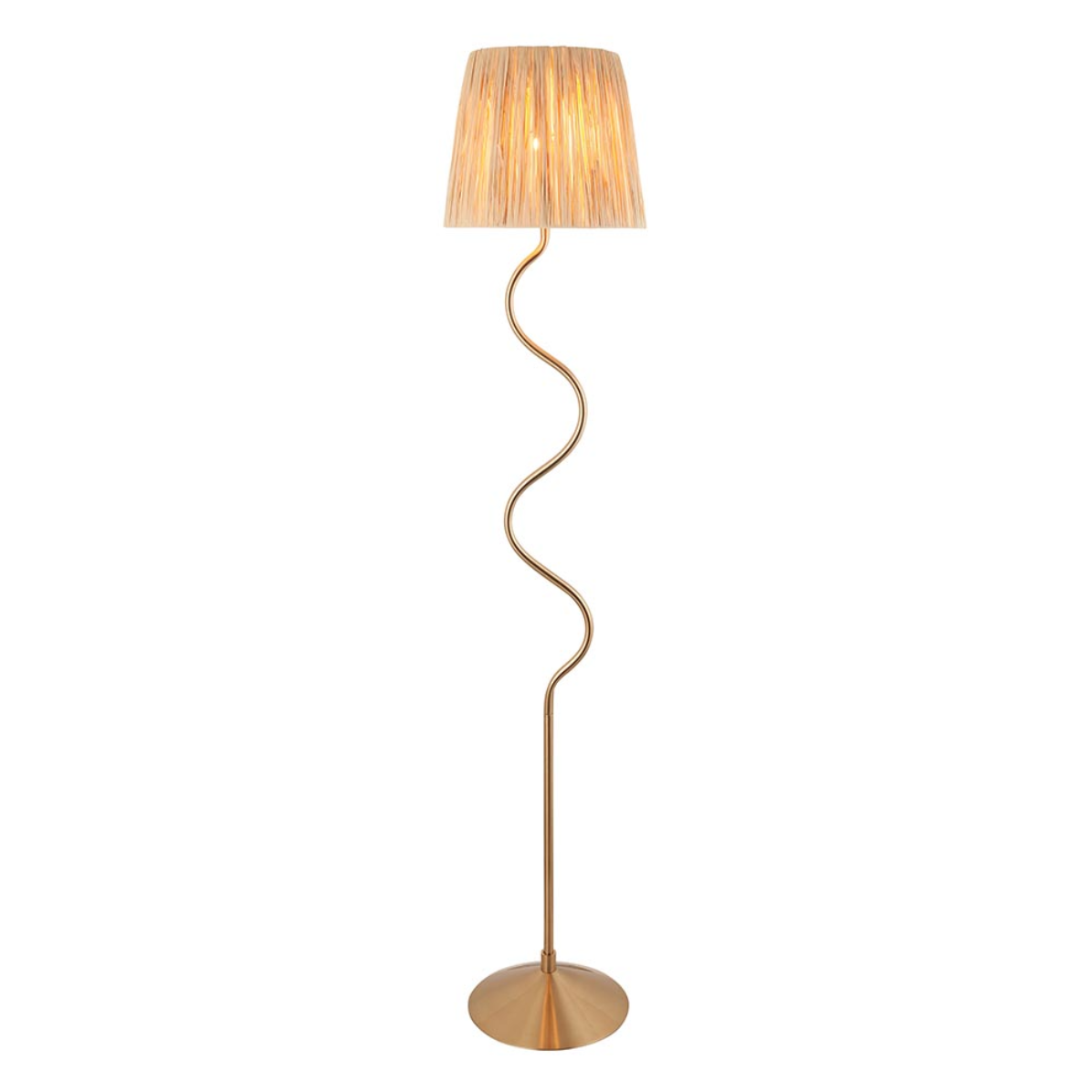 Endon Wriggle Brass Floor Lamp with Raffia Tapered Shade