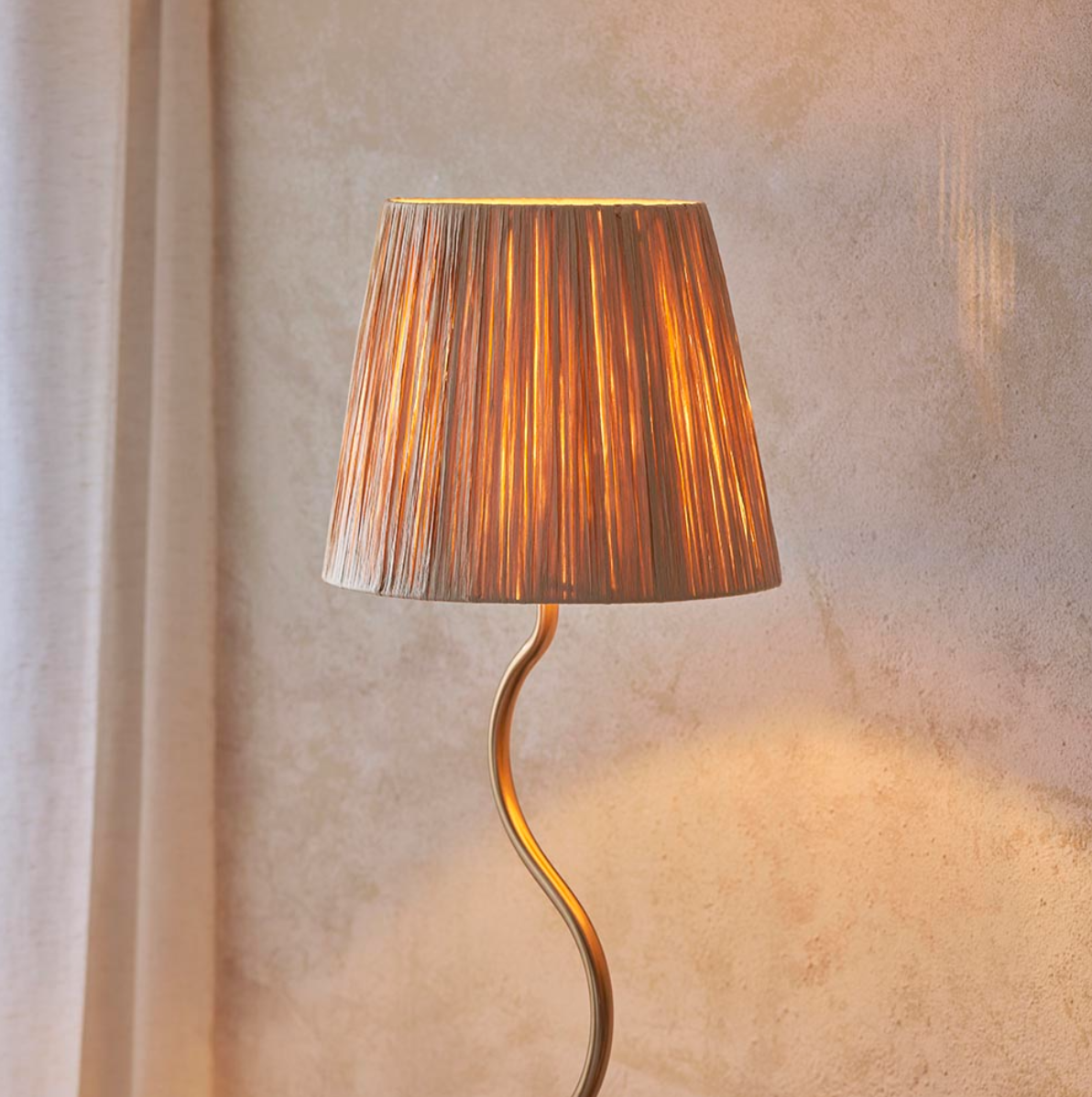 Endon Wriggle Brass Floor Lamp with Raffia Tapered Shade