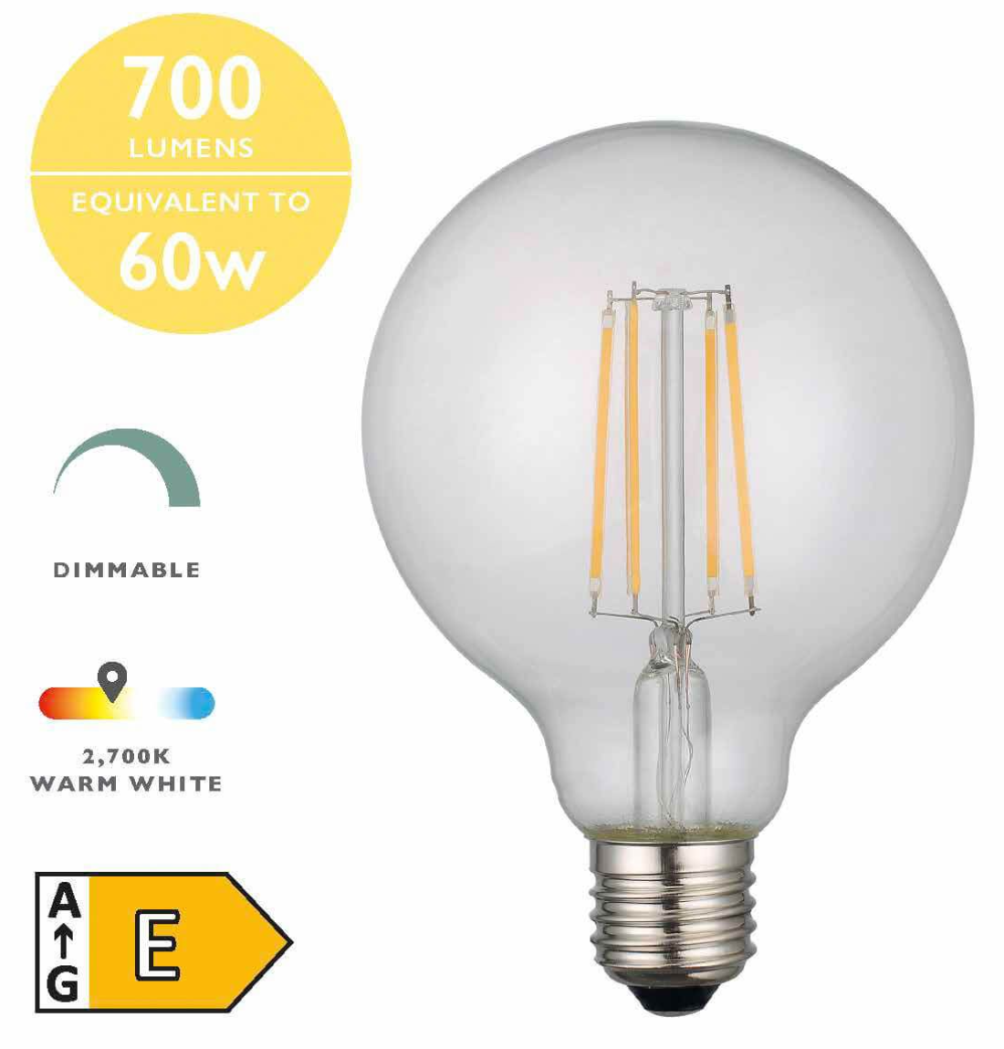 Dar Lighting LED Medium Globe Light Bulb (Lamp) ES/E27 6W 700LM (Single)