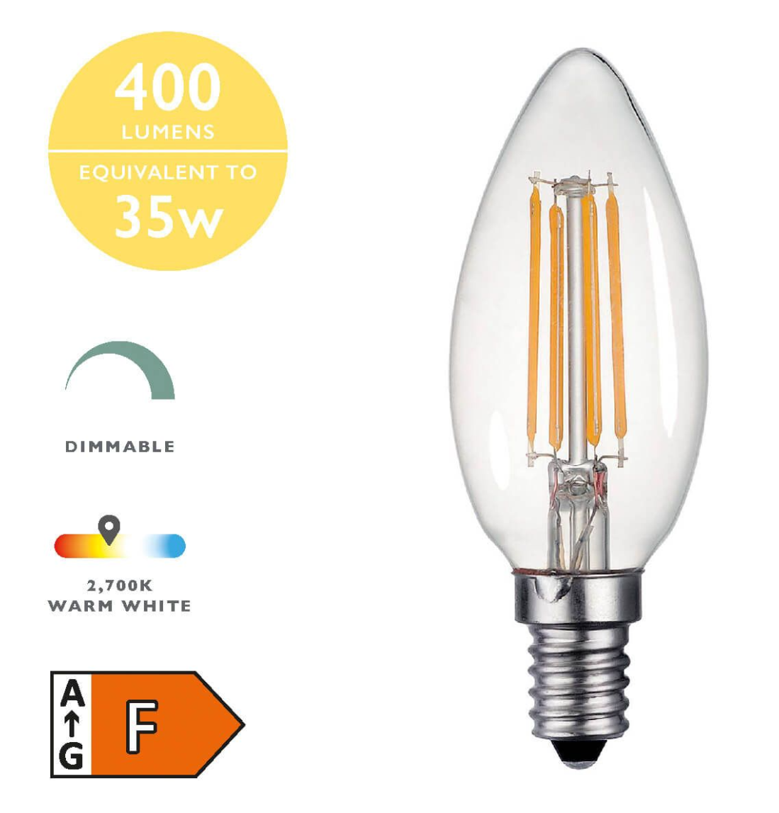 Dar Lighting LED Candle Light Bulb (Lamp) SES/E14 4W 400LM (Single)